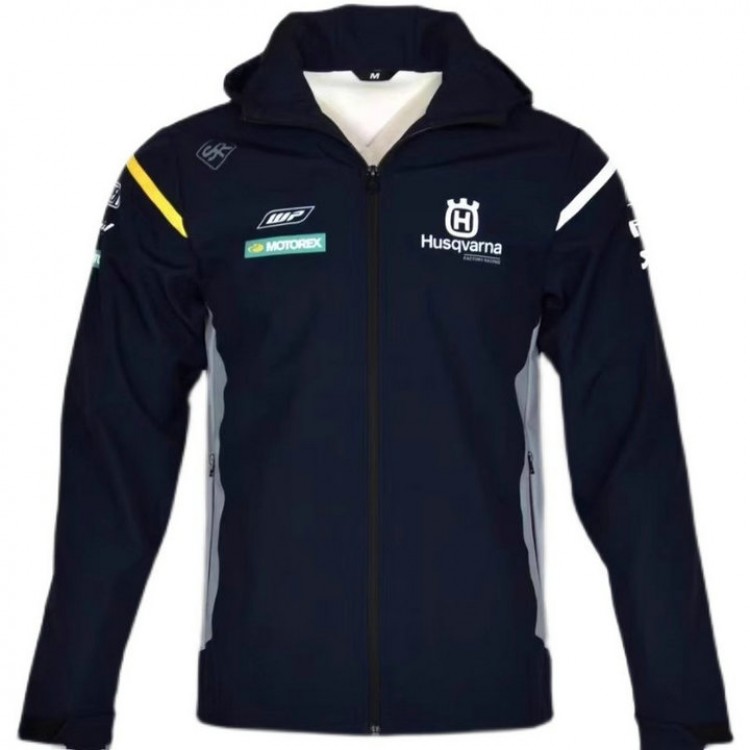 Veste Softshell Capuche Husqvarna Homme 2025 MotoGP Blouson Bleu Marine