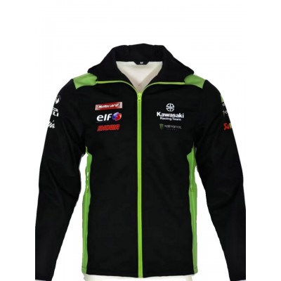 Veste Softshell Kawasaki Racing Capuche Homme 2025 Blouson MotoGP KW11 Noir Vert