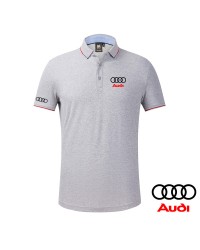 2022 Polo Audi Col Contrasté Homme Coton Piqué Manche Courte