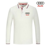 2022 Polo Audi Homme Manche Longue Col Contrasté Coton Piqué Slim Fit