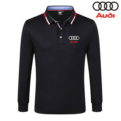 Polo Audi Manche Longue Homme 2022 Col Contrasté Coton Piqué Slim Fit