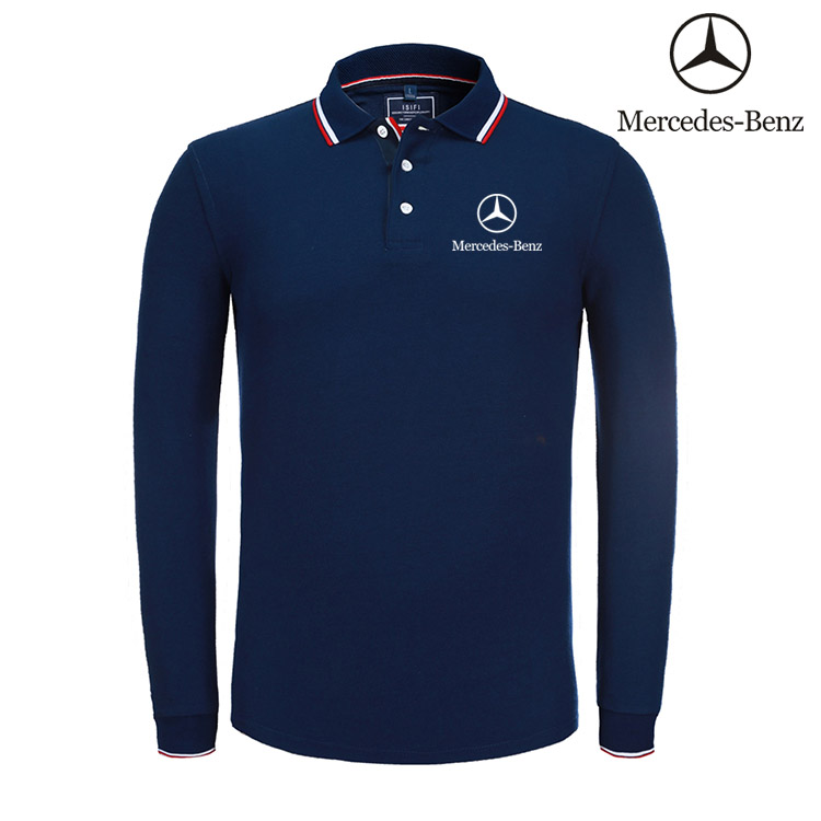 Polo Mercedes Benz Manche Longue Homme Col Contrasté Coton 2022 Regular Fit